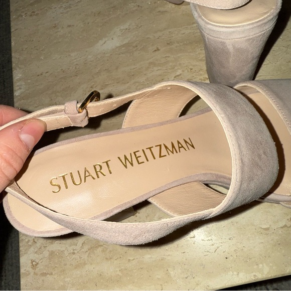 STUART WEITZMAN Ono Suede Platform Block Heel Sandal In Dolce (light beige) - Picture 9 of 9
